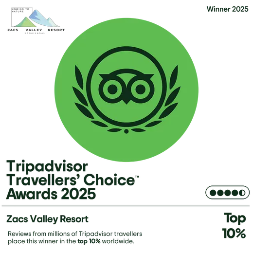 Zacs Valley Resort Tripadvisor Travellers’ Choice Award 2025 badge